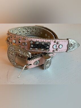 B.H.W. Pink Rhinestone Studded Leather Belt